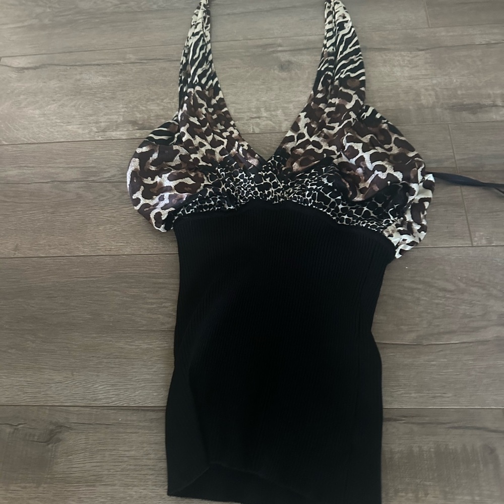 bebe Black and Brown Animal Print Camisole